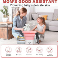 Mini Machine à Laver Semi Automatique Pliante 3.5 Litres Rose en Tunisie