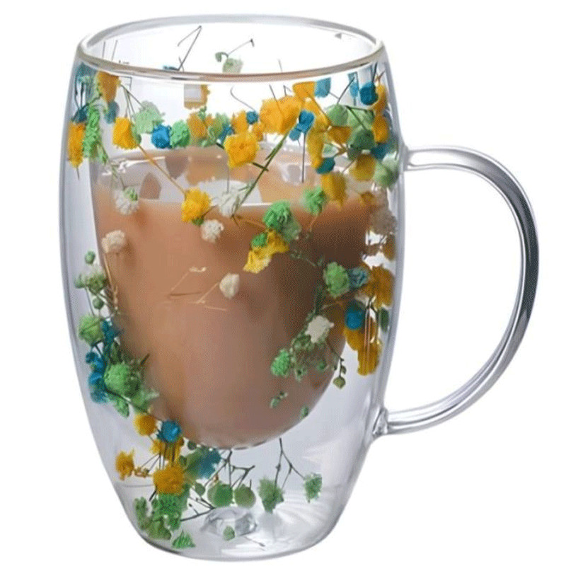 Tasse En Verre Double Paroi Avec Fleurs Séchées – 250 Ml Ou 390 Ml – Garde Les Boissons Chaudes Ou Froides – Design Transparent élégant