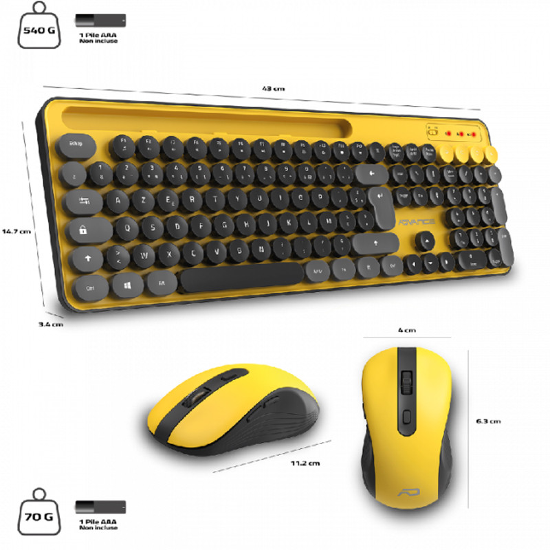 Pack Clavier Et Souris Sans Fil Advance Peps Jaune en Tunisie