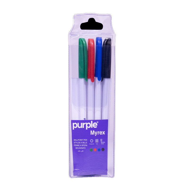 Purple Pochette De 4 Stylos a Billes Scribe 1mm Assorties en Tunisie