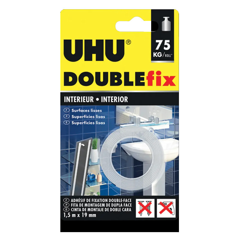 Rouleau Scotch Double Face UHU Universel 1.5m x 19mm Blanc en Tunisie