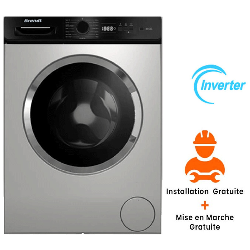 Machine à Laver Frontale Inverter Brandt BLF942QSBL 9Kg Silver Machine à Laver Frontale Inverter Brandt BLF942QSBL 9Kg Silver