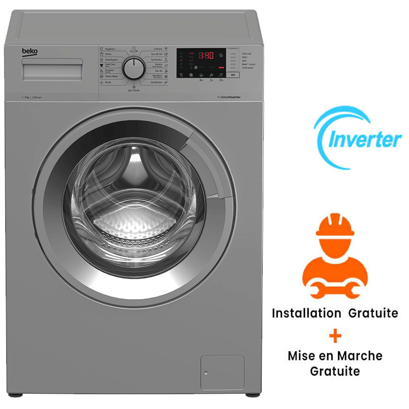Machine à Laver Frontale Beko WUE7612XSS 7Kg Inverter Silver EN Tunisie