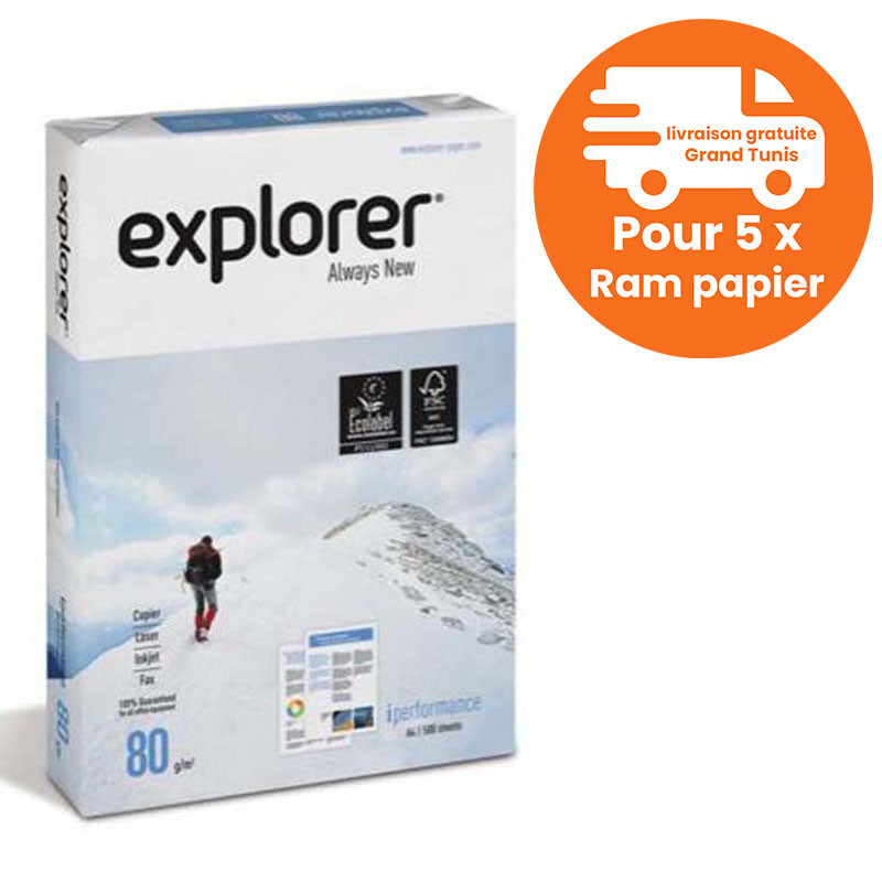 Papier Extra Blanc Explorer A4 80Gr 500 Feuilles Blanc en Tunisie Papier Extra Blanc Explorer A4 80Gr 500 Feuilles Blanc en Tunisie