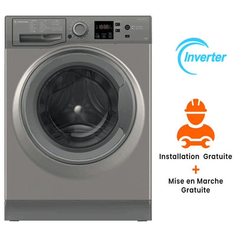 Machine à Laver Frontale Inverter Ariston NS823CGGMA 8Kg Silver EN Tunisie Machine à Laver Frontale Inverter Ariston NS823CGGMA 8Kg Silver EN Tunisie