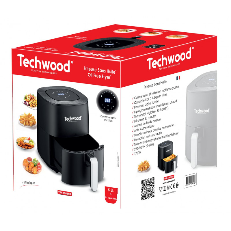 Friteuse sans huile Techwood 1700W 5.5L Noir en Tunisie