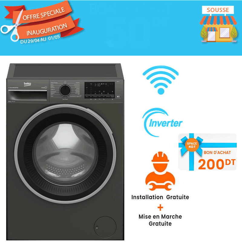 Machine à Laver Beko MACH-8KG1200TN 12Kg Smart Inverter Gris en Tunisie Machine à Laver Beko MACH-8KG1200TN 12Kg Smart Inverter Gris en Tunisie