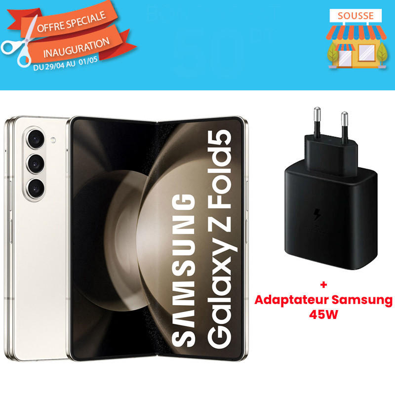 Samsung Galaxy Z Fold5 12 Go 256Go - Crème en Tunisie Samsung Galaxy Z Fold5 12 Go 256Go - Crème en Tunisie
