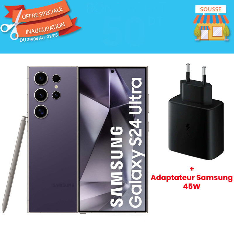 Smartphone Samsung Galaxy S24 Ultra 12Go 256Go Violet en Tunisie Smartphone Samsung Galaxy S24 Ultra 12Go 256Go Violet en Tunisie