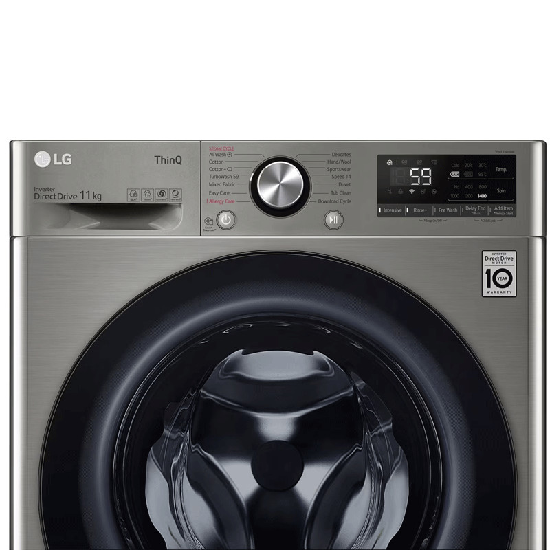 Machine à Laver Frontale LG F4Y5EYGYPV Smart Inverter 11Kg Silver en Tunisie