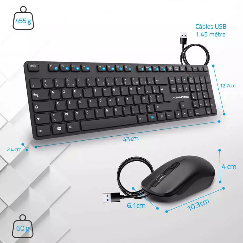 Clavier Et Souris Advance Noir en Tunisie