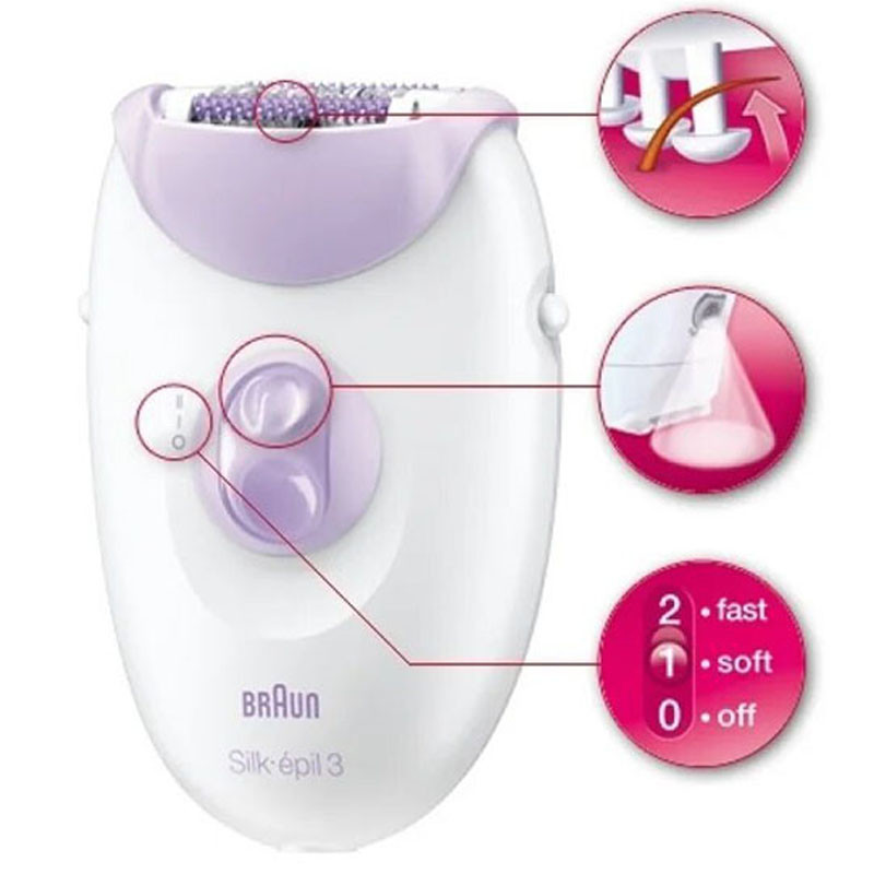 Épilateur Braun SiLk-3 SE3-000 Blanc & Violet en Tunisie