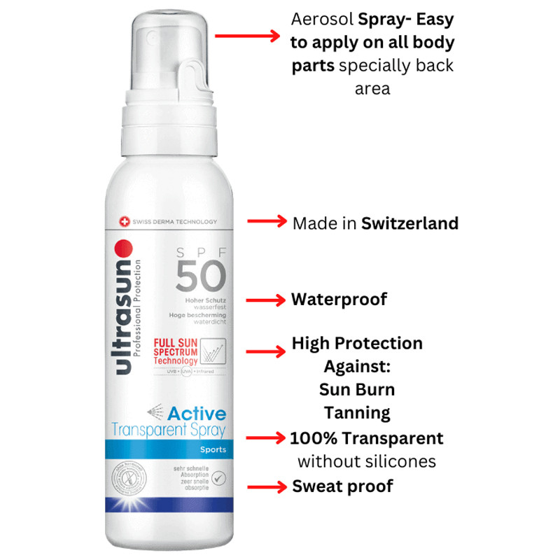 Ultrasun Ecran solaire Transparente Active Sport SPF50 150ml en Tunisie
