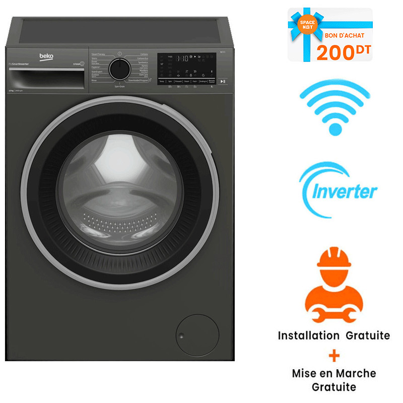Machine à Laver Beko MACH-8KG1200TN 12Kg Smart Inverter Gris en Tunisie Machine à Laver Beko MACH-8KG1200TN 12Kg Smart Inverter Gris en Tunisie