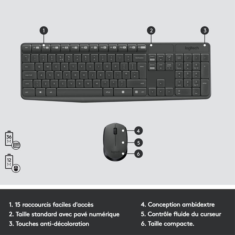 Ensemble Clavier et Souris Sans Fil Logitech MK235 Noir en Tunisie