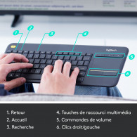 Clavier Sans fil avec pavé tactile Logitech K400 Plus Noir En Tunisie Clavier Sans fil avec pavé tactile Logitech K400 Plus Noir En Tunisie