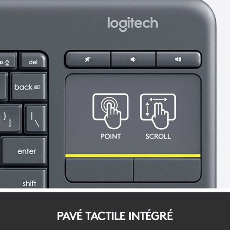 Clavier Sans fil avec pavé tactile Logitech K400 Plus Noir En Tunisie