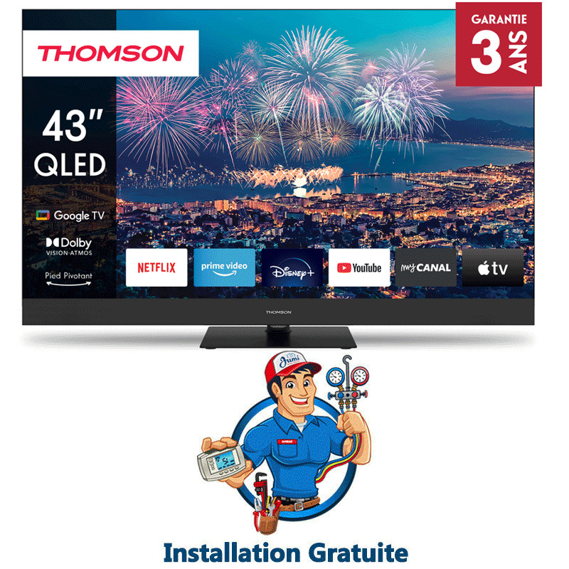 Tv Thomson 43" 43QG6C14 QLED Plus Google Tv Noir en Tunisie Tv Thomson 43" 43QG6C14 QLED Plus Google Tv Noir en Tunisie