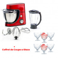 Robot Pétrin Moulinex 1100W Bol 4,6L 6 Vitesses + Blender 1,5L - Rouge