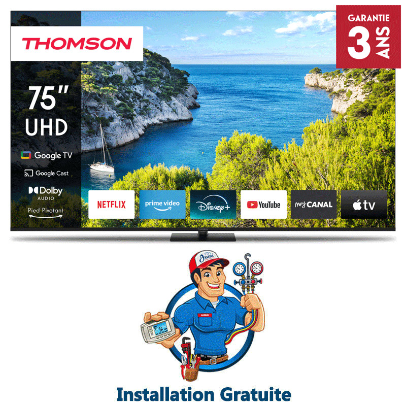 Tv Thomson 75" 75UG5C14 UHD Google Tv Noir en Tunisie
