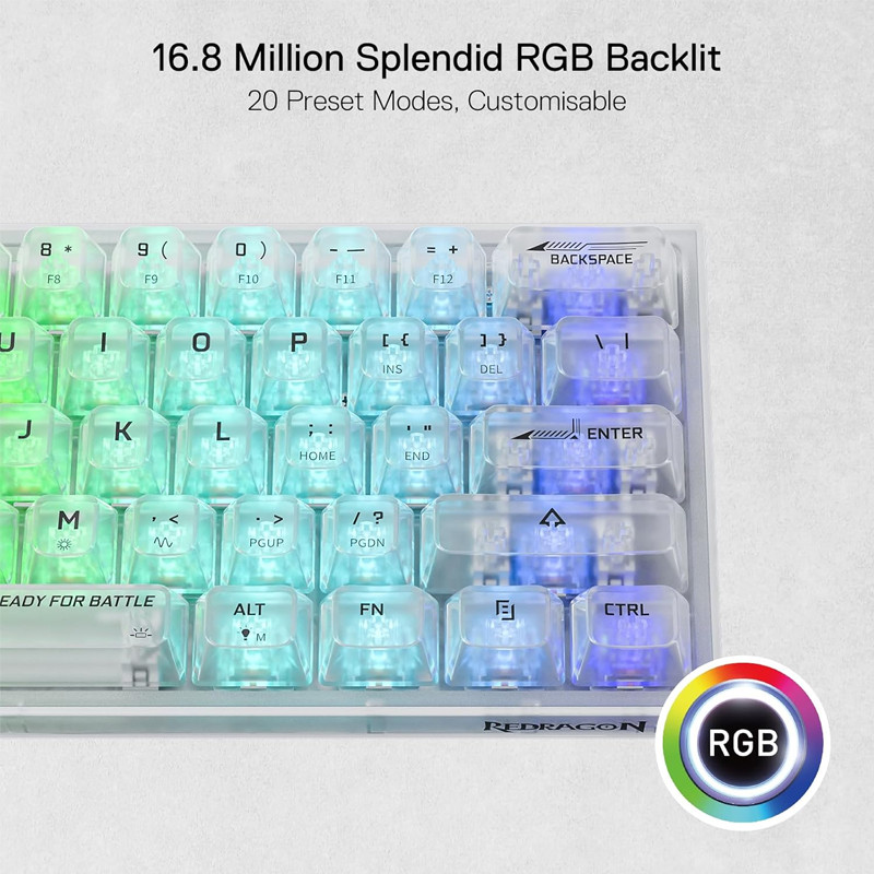 Clavier Gamer Mécanique Redragon Fizz K617 RGB Transparent en Tunisie