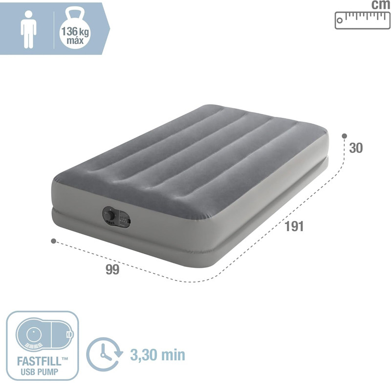 Matelas Gonflable Intex Dura Beam Standard avec pompe 1 Personne Gris en Tunisie