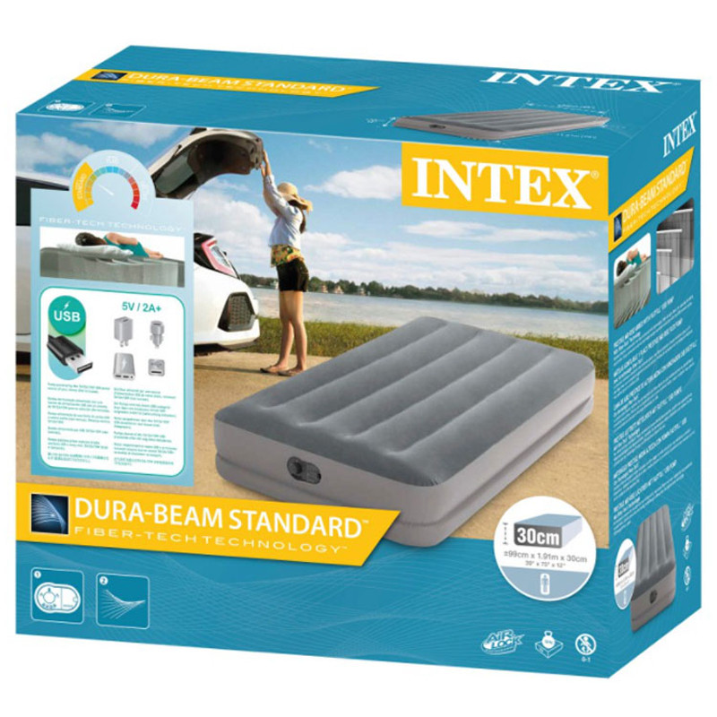 Matelas Gonflable Intex Dura Beam Standard avec pompe 1 Personne Gris en Tunisie