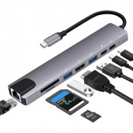 Adaptateur 8En1 USB-C Pour Ordinateur Portable Gris en Tunisie Adaptateur 8En1 USB-C Pour Ordinateur Portable Gris en Tunisie