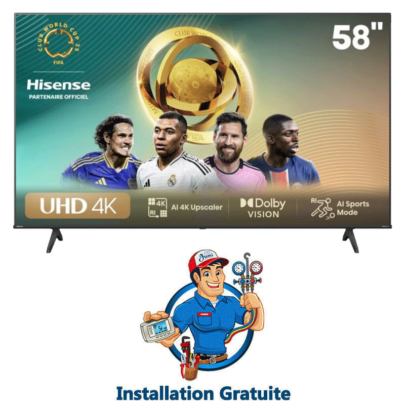 TV Hisense 58" A6N 4K UHD Smart Tv Noir en Tunisie TV Hisense 58" A6N 4K UHD Smart Tv Noir en Tunisie