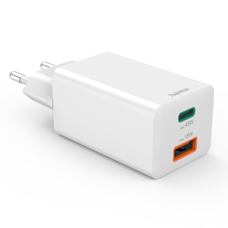 Adaptateur Chargeur Hama 2 Ports USB Type-C 45W Blanc en Tunisie