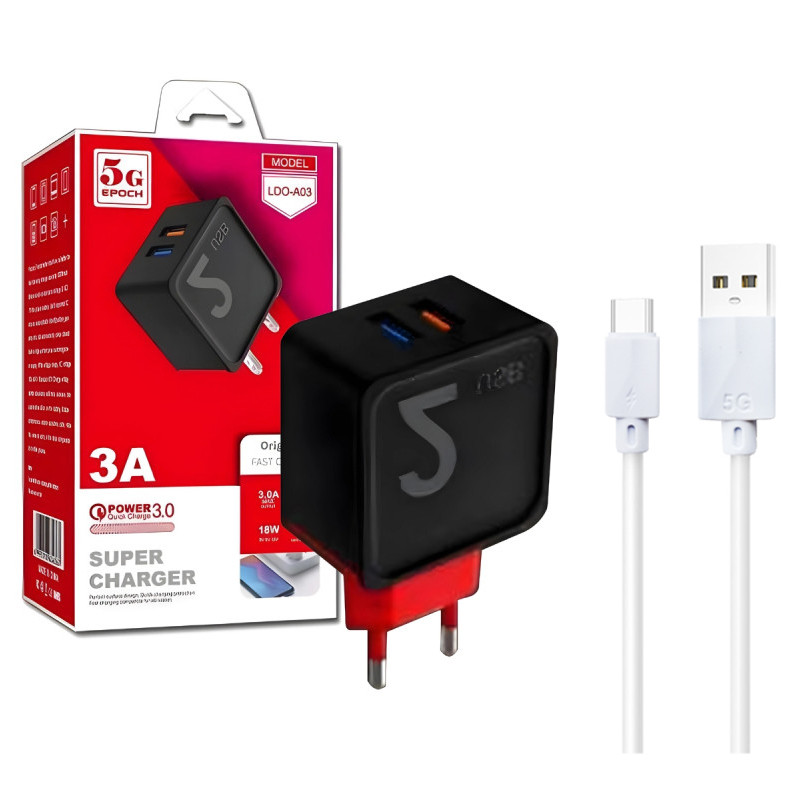 Chargeur B03 Type-C 18W Noir en Tunisie Chargeur B03 Type-C 18W Noir en Tunisie
