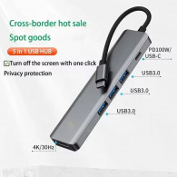 Adaptateur 5en1 Type C Vers HDMI, USB Et Type-C Gris en Tunisie Adaptateur 5en1 Type C Vers HDMI, USB Et Type-C Gris en Tunisie