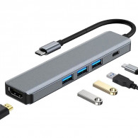 Adaptateur 5en1 Type C Vers HDMI, USB Et Type-C Gris