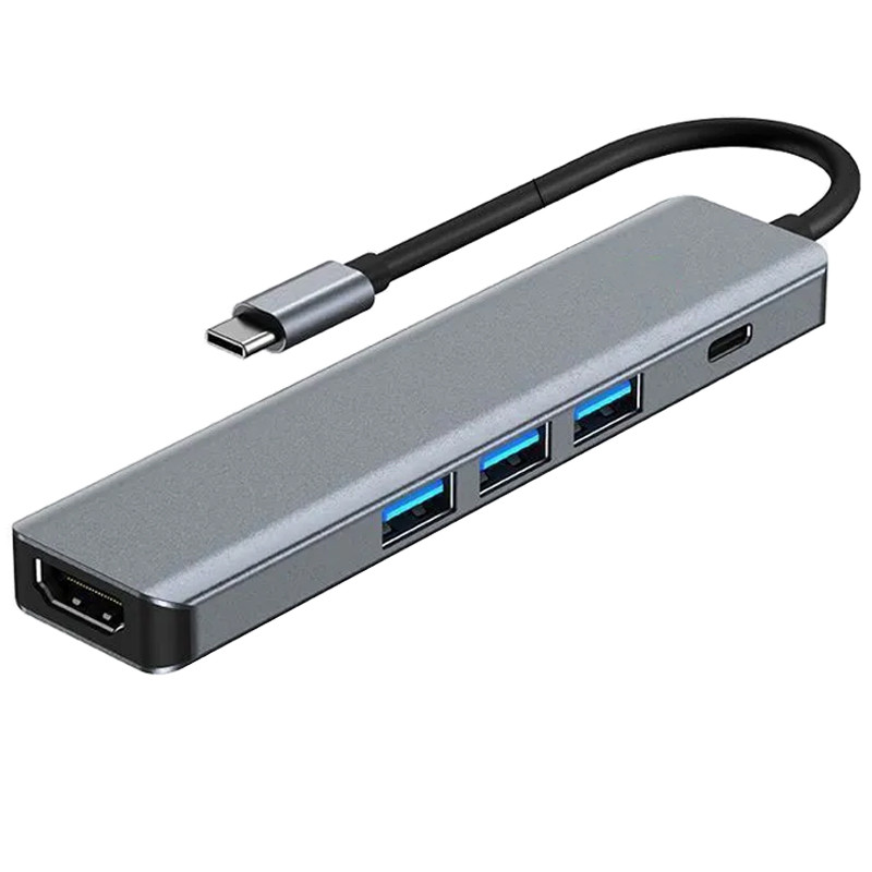 Adaptateur 5en1 Type C Vers HDMI, USB Et Type-C Gris en Tunisie Adaptateur 5en1 Type C Vers HDMI, USB Et Type-C Gris en Tunisie