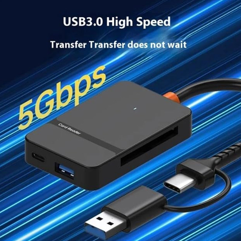 Lecteur De Carte Mémoire 8en1 USB + Type-C Noir en Tunisie