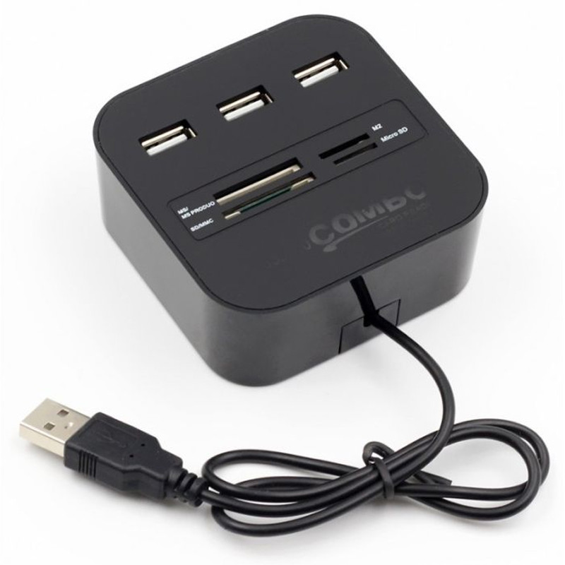 Hub USB Combo 3 Ports + Lecteur de cartes Noir en Tunisie