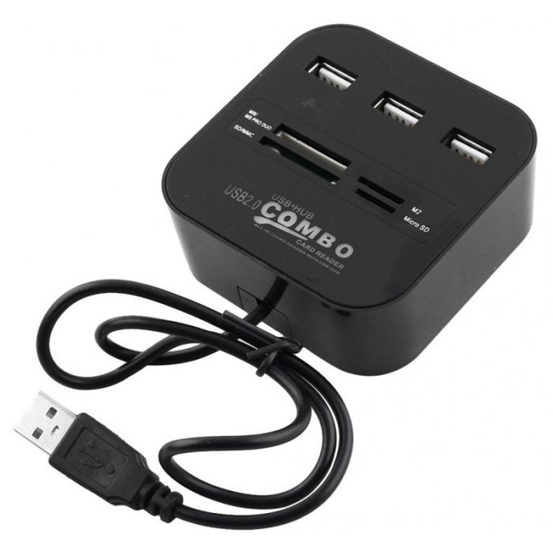 Hub USB Combo 3 Ports + Lecteur de cartes Noir en Tunisie Hub USB Combo 3 Ports + Lecteur de cartes Noir en Tunisie