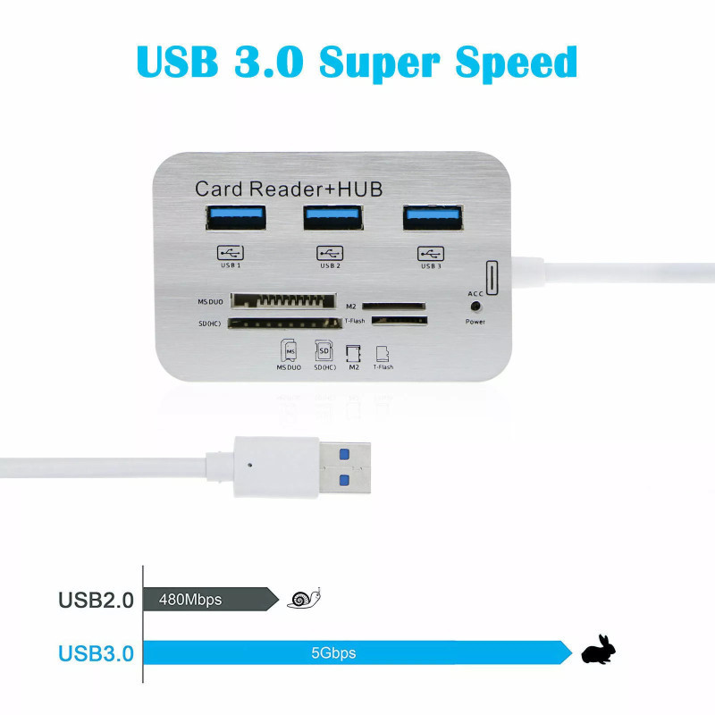 Hub USB 3 Ports + Lecteur de cartes Argent en Tunisie