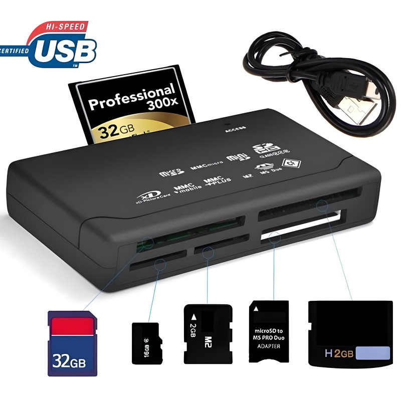 Lecteur De Carte Mémoire All In One USB Noir en Tunisie