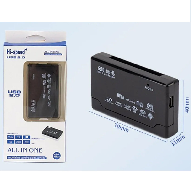 Lecteur De Carte Mémoire All In One USB Noir en Tunisie