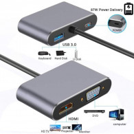 Adaptateur 4en1 Type-C Vers HDMI VGA Type-C USB Gris