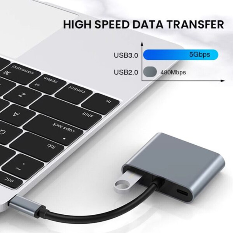 Adaptateur 4en1 Type-C Vers HDMI/VGA/Type-C/USB Noir en Tunisie