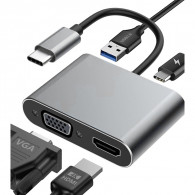 Adaptateur 4en1 Type-C Vers HDMI/VGA/Type-C/USB Noir en Tunisie