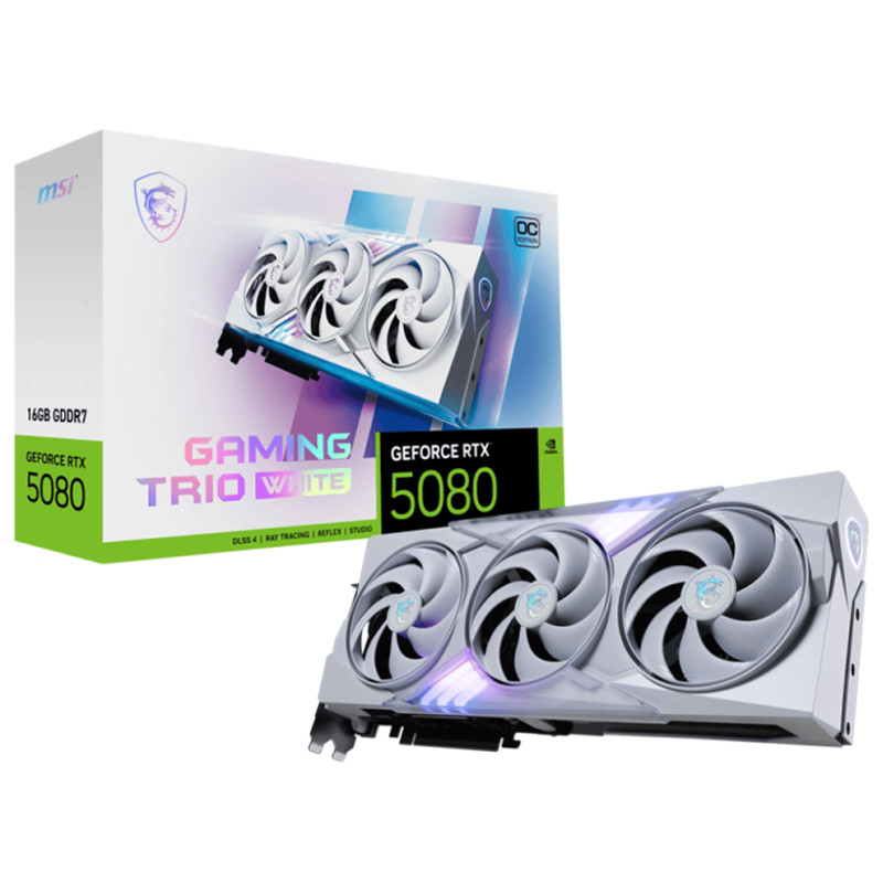 Carte Graphique Gaming MSI GeForce RTX 5080 16Go GDDR7 Trio OC Blanc en Tunisie Carte Graphique Gaming MSI GeForce RTX 5080 16Go GDDR7 Trio OC Blanc en Tunisie