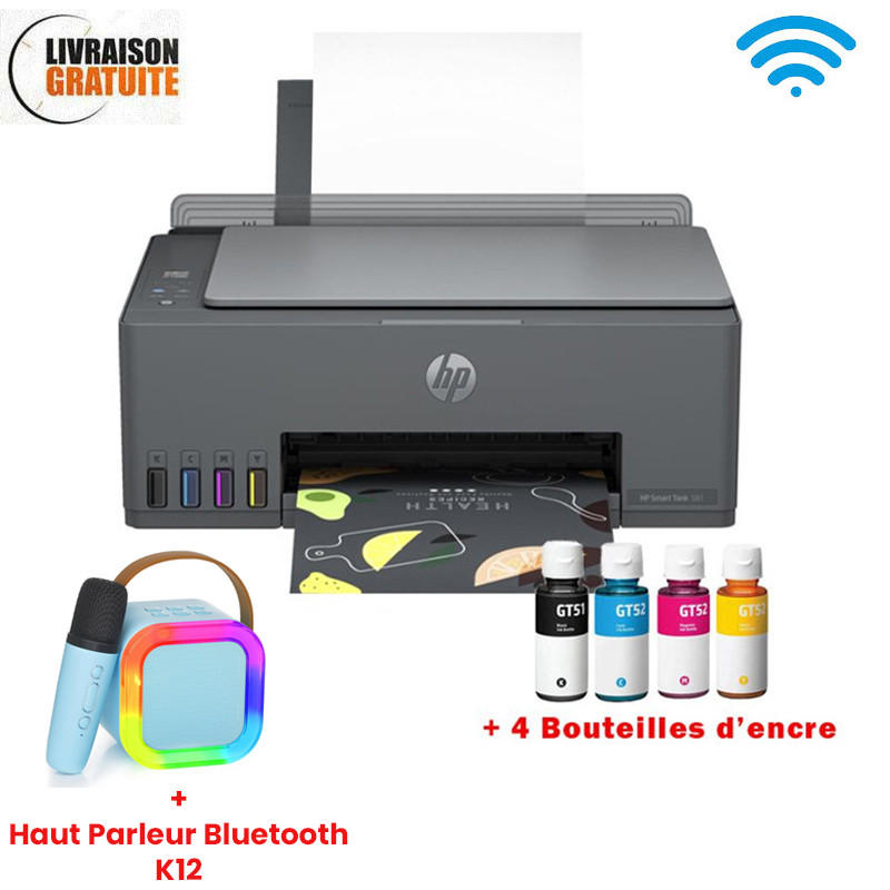 Imprimante à Réservoir Intégré 3En1 HP Smart Tank 581 Couleur Wi-Fi Noir (4A8D4A) en Tunisie Imprimante à Réservoir Intégré 3En1 HP Smart Tank 581 Couleur Wi-Fi Noir (4A8D4A) en Tunisie