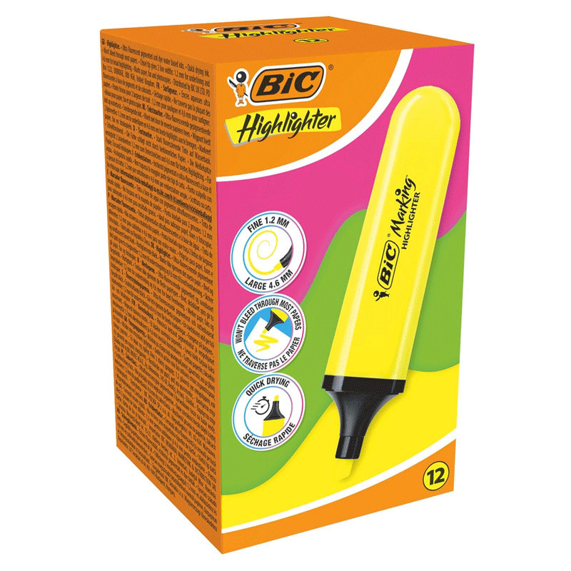 Pochette De 12 Surligneurs Bic Highlighter Jaune en Tunisie Pochette De 12 Surligneurs Bic Highlighter Jaune en Tunisie