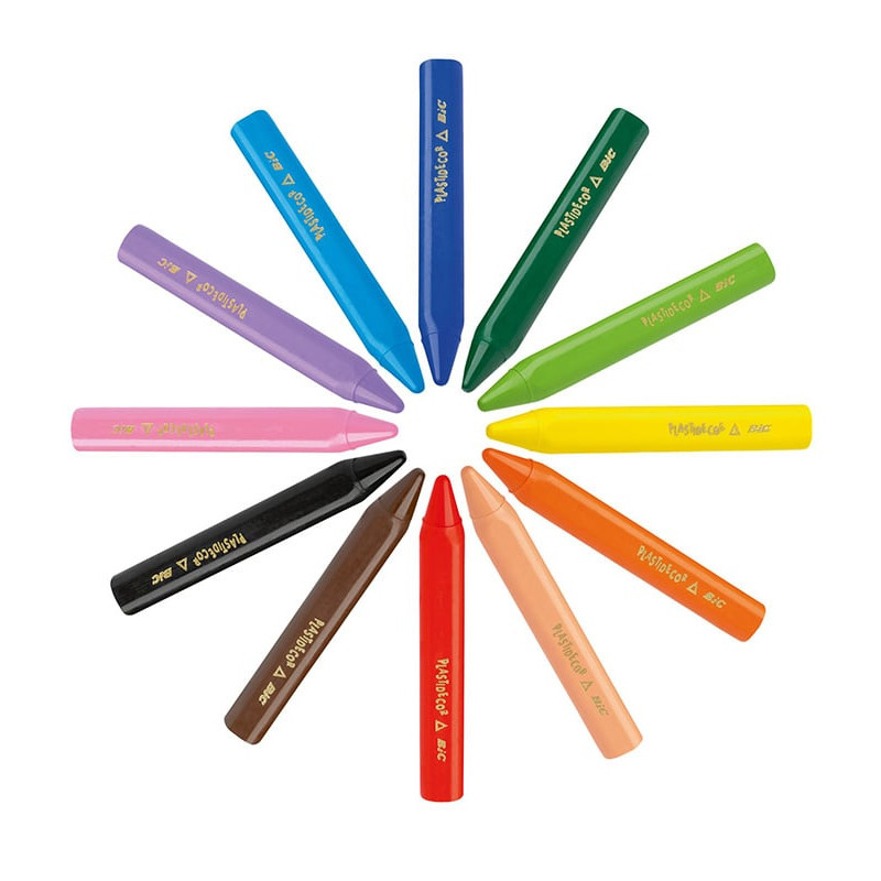 Pack De 12 Crayons Bic Kids Plastidecor Triangle Assortie en Tunisie