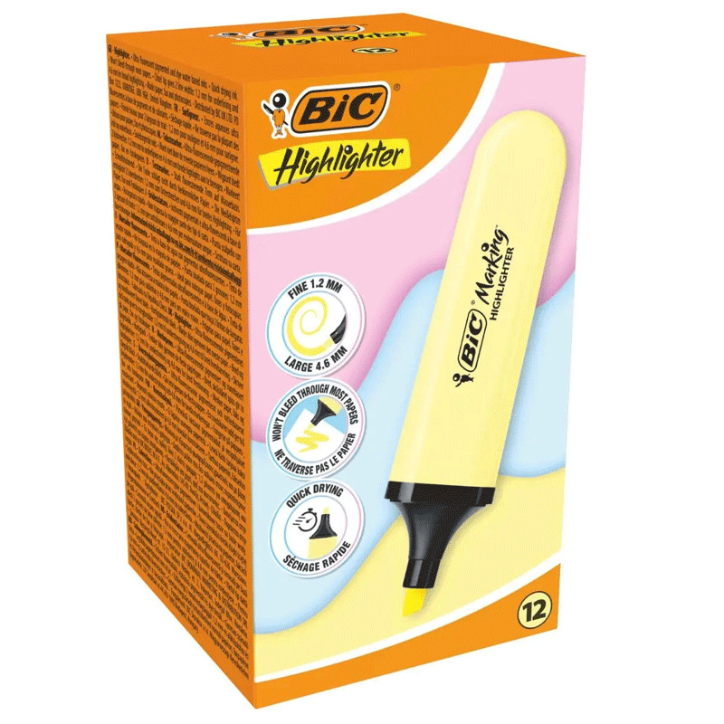 Pochette De 12 Surligneurs Bic Highlighter Jaune Pastel en Tunisie Pochette De 12 Surligneurs Bic Highlighter Jaune Pastel en Tunisie