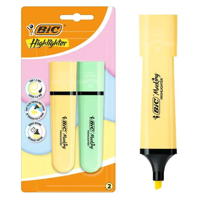 Pack de 2 Surligneurs Bic Highlighter Pastel Assorties En Tunisie