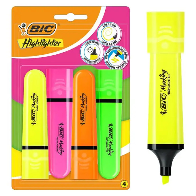 Pack de 4 Surligneurs Bic Highlighter Assorties En Tunisie
